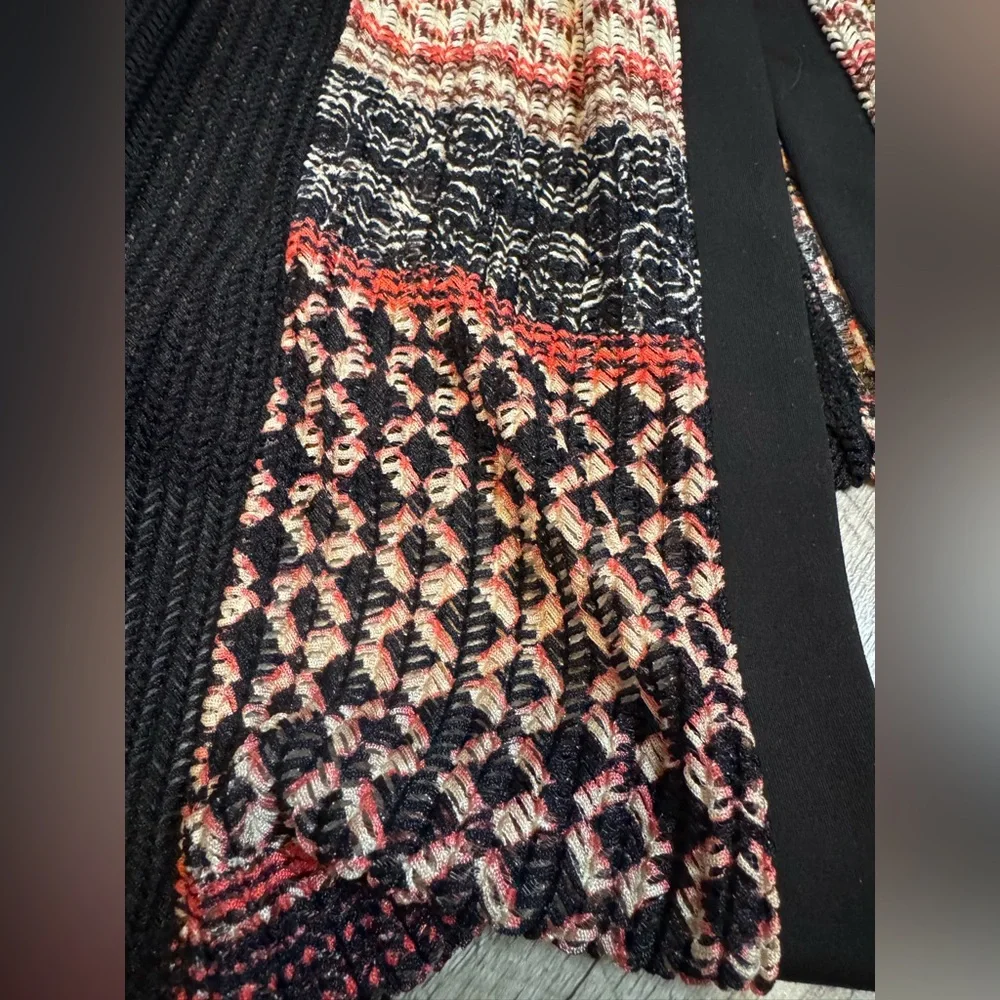 Catherines Black, Red, and Cream Textured Patterned One- Button Cardigan,